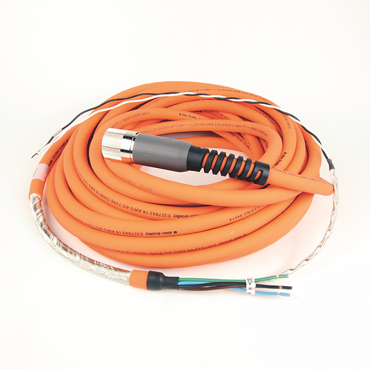 2090-CPBM7DF-14AF60 - SpeedTEC Cable, Motor Power With Brake Wires, SpeedTec DIN Connector, Drive-end, Flying-lead, 14 AWG, Continuous-Flex, 60 Meters