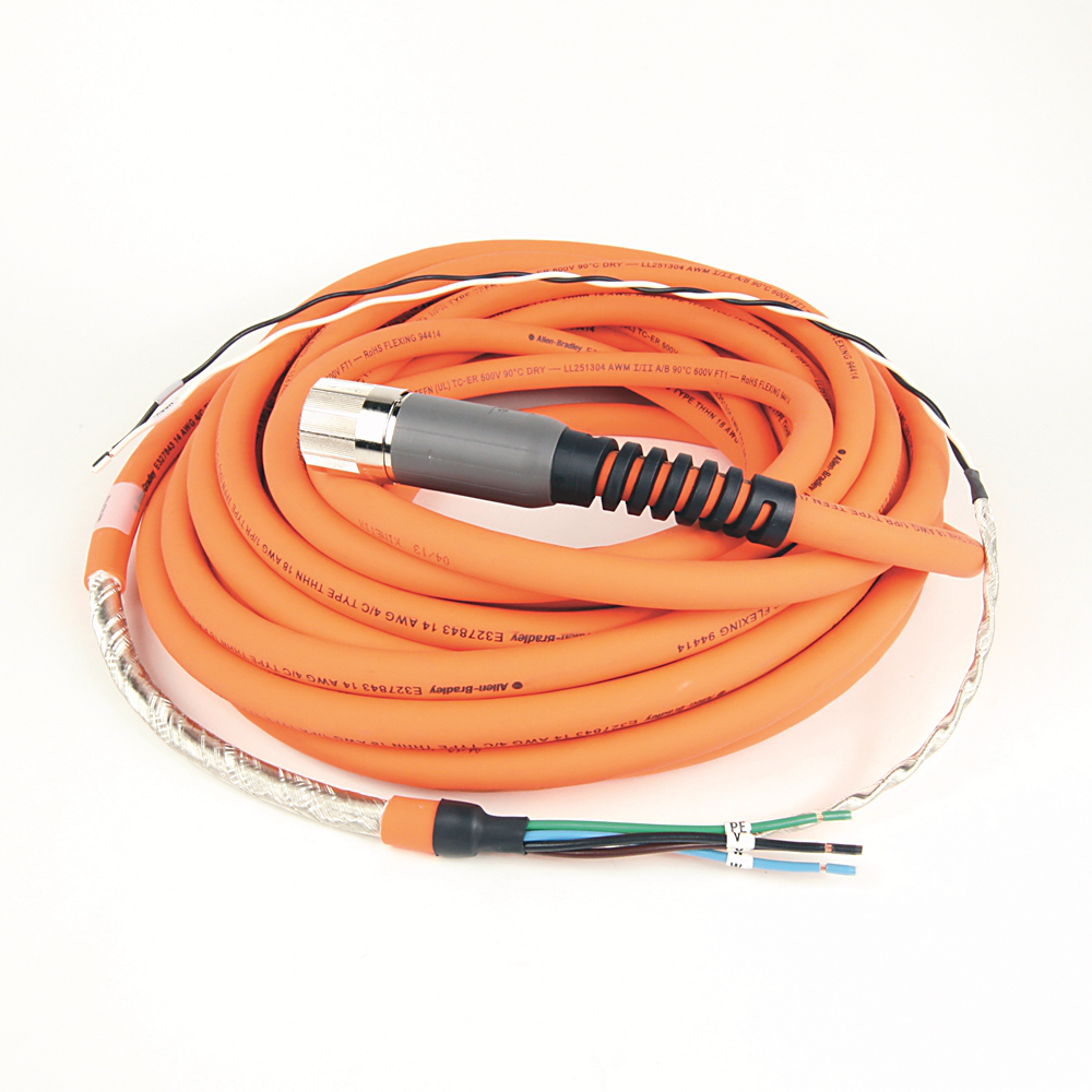 2090-CPBM7DF-14AF05 - SpeedTEC Cable, Motor Power With Brake Wires, SpeedTec DIN Connector, Drive-end, Flying-lead, 14 AWG, Continuous-Flex, 5 Meters