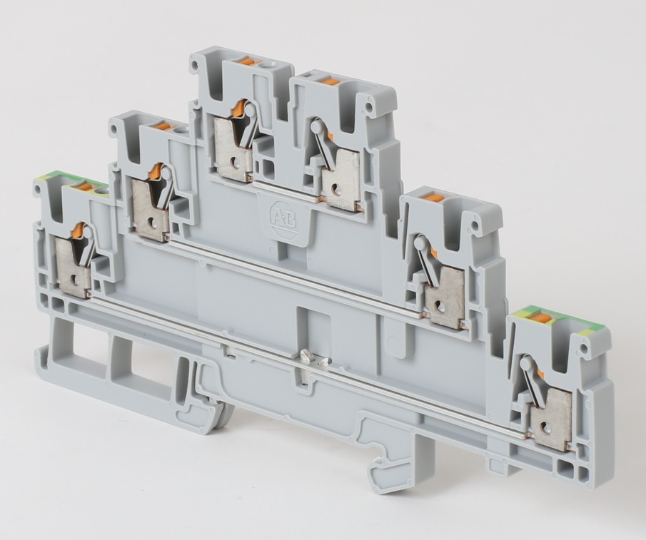 1492-PTG3 - Bloques de terminales a presión 1492-P, 2,5 mm² (AWG 28 - AWG 12), 20 A, bloque de conexión a tierra y paso, multinivel, 1 punto en cada lado por circuito