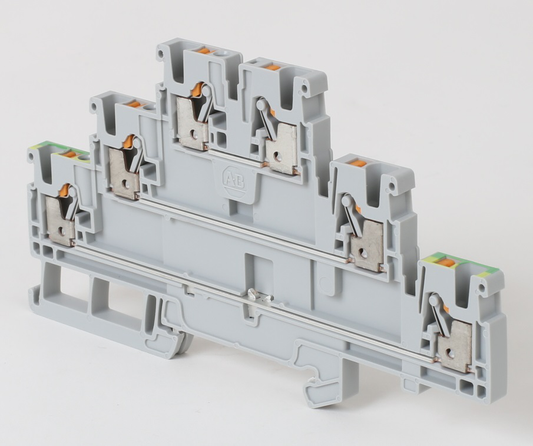 1492-PTG3 - Bloques de terminales a presión 1492-P, 2,5 mm² (AWG 28 - AWG 12), 20 A, bloque de conexión a tierra y paso, multinivel, 1 punto en cada lado por circuito