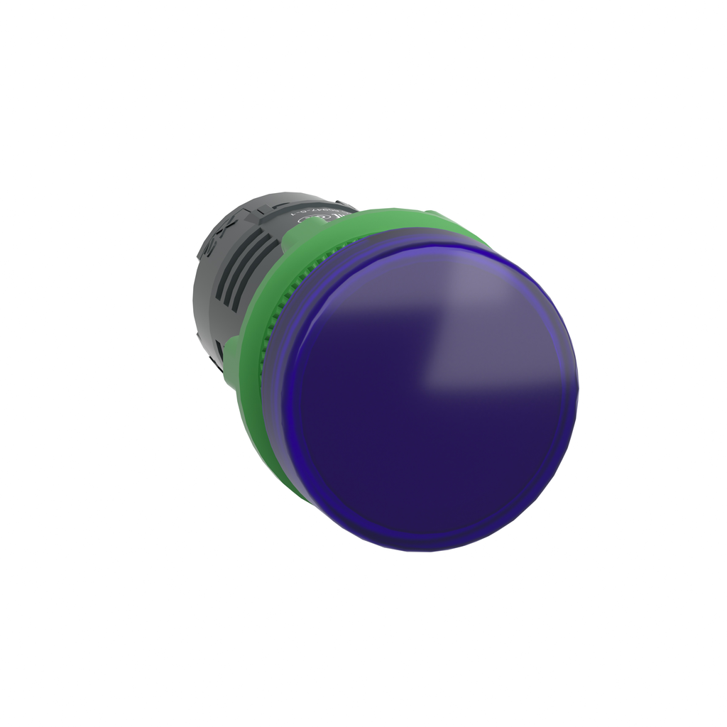 XB5EVB6 - Luz piloto monolítica, Harmony XB5, plástico gris, azul, 22 mm, LED universal, lente lisa, 24 V CA CC