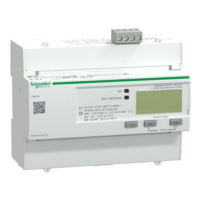 A9MEM3355 - iEM3355 energy meter - 125 A - Modbus - 1 digital I - 1 digital O - multi-tariff - MID